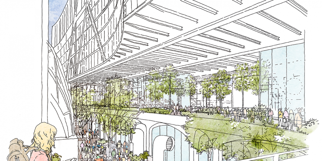 A big hall and garden promenade
